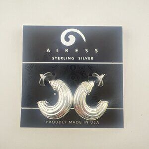 Vintage Airess Sterling Silver Hoop Earrings Chunky Bold High Polish 3D NOS 925